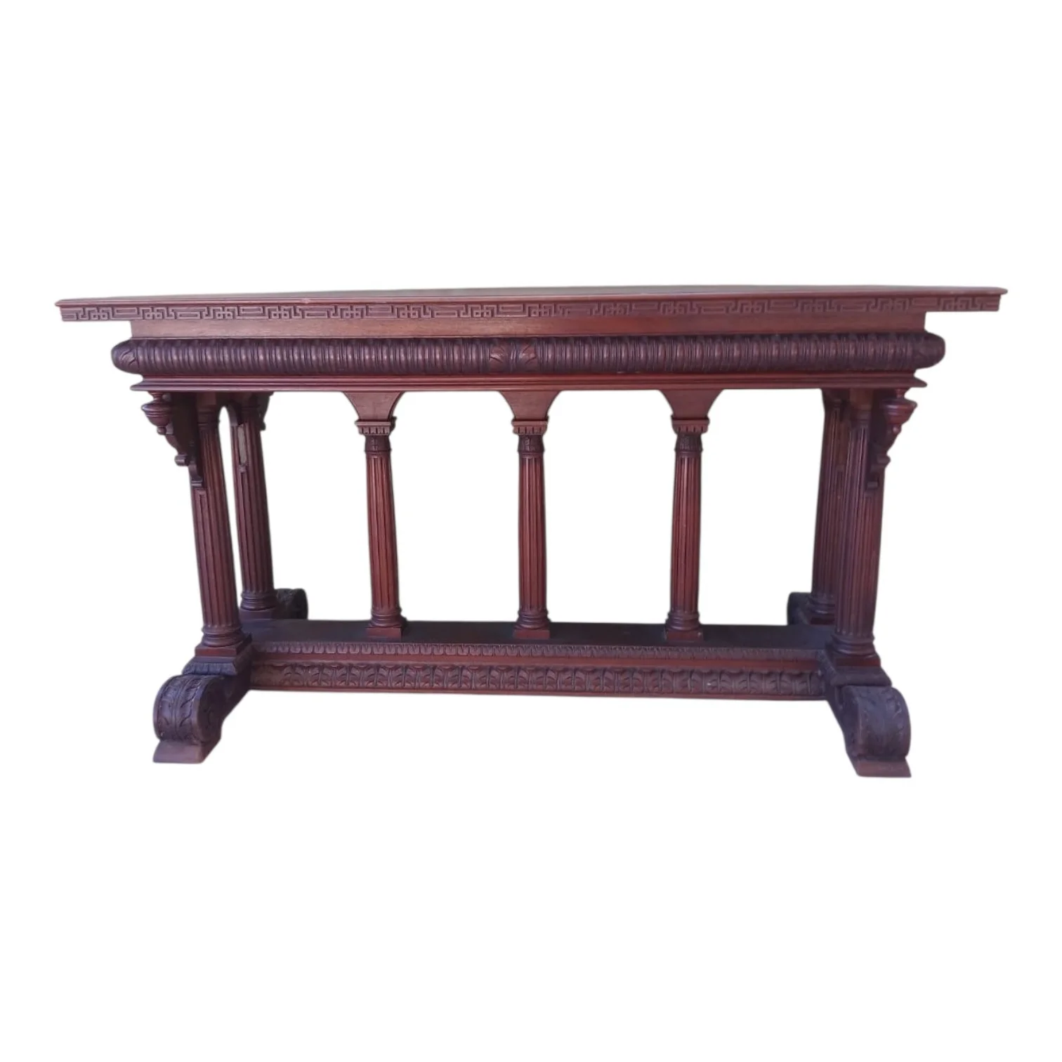 Mesa de madera antigua tallada torneada neorrenacentista