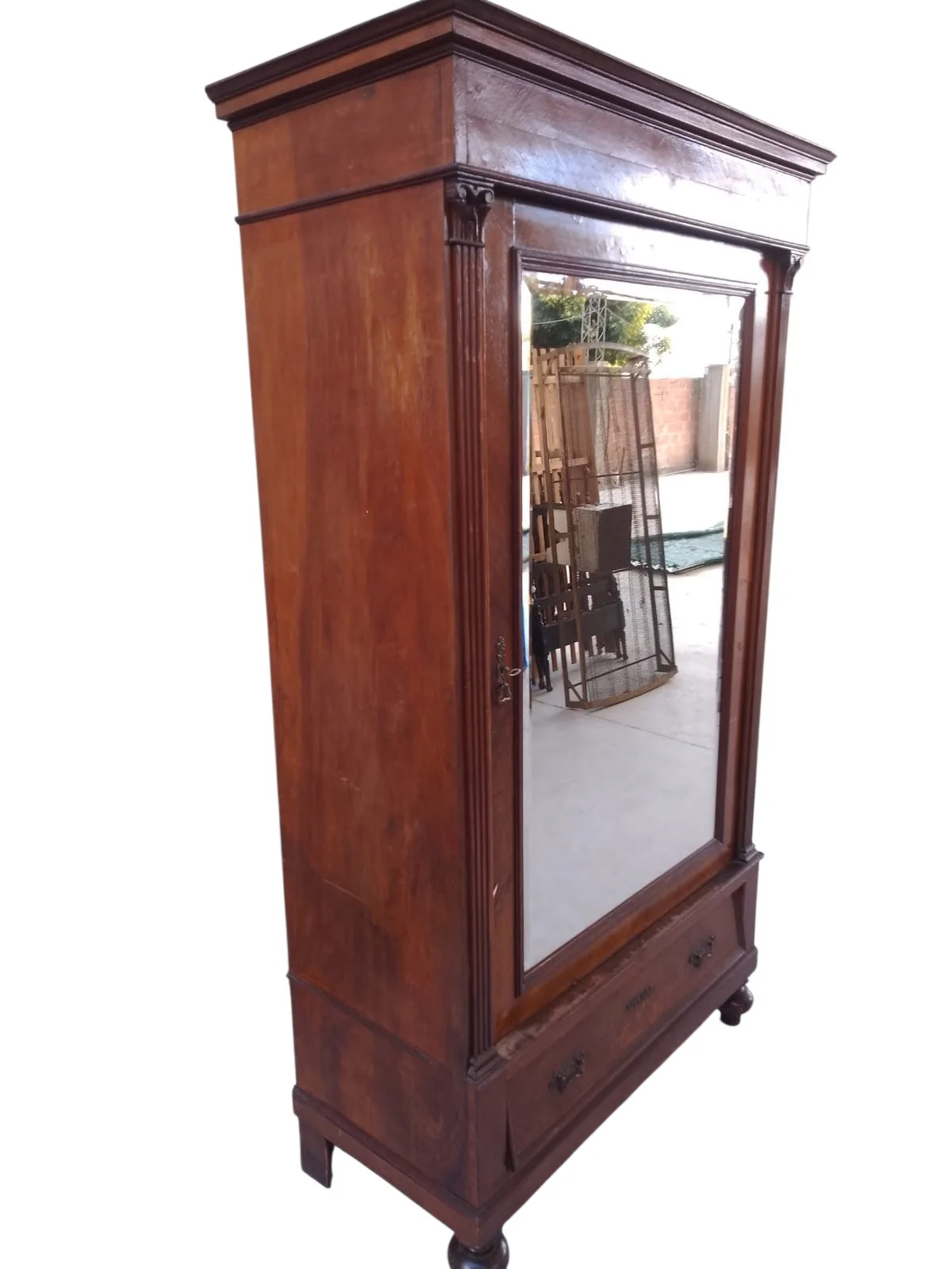 Ropero antiguo de madera maciza 1 cajón y espejo — foto 4