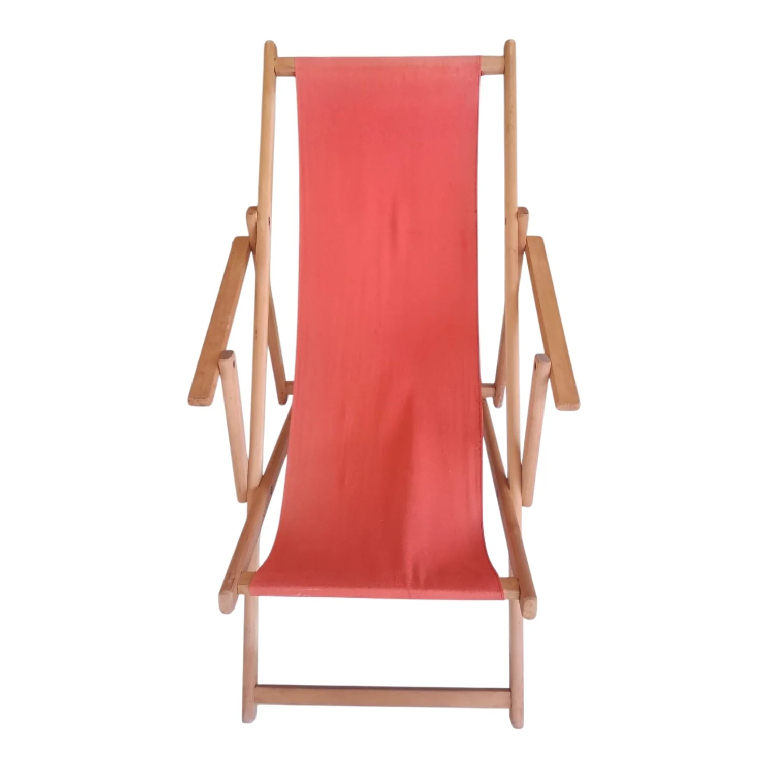 Reposera de madera y tela plegable roja — foto 2