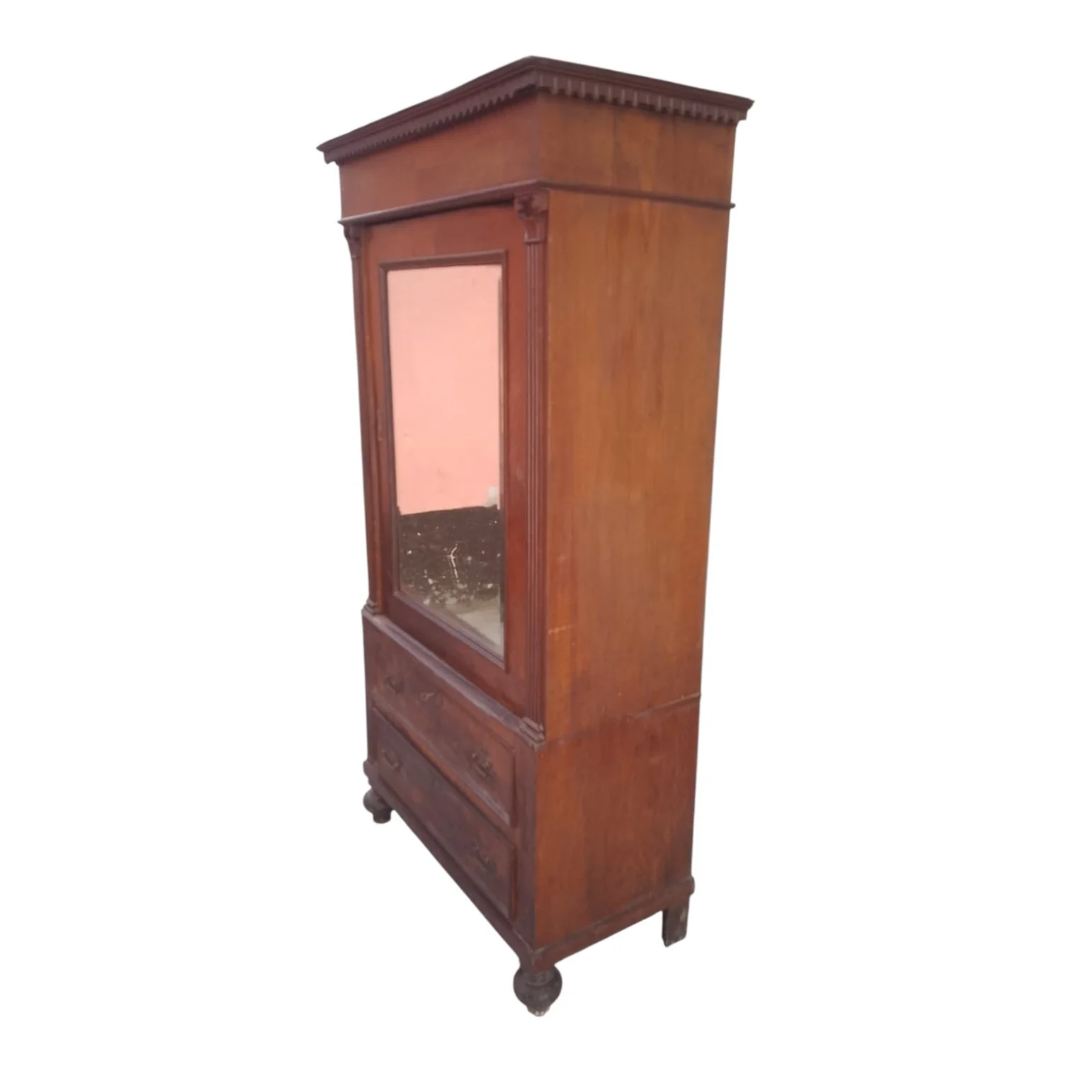 Ropero Armario Antiguo de madera maciza con espejo
