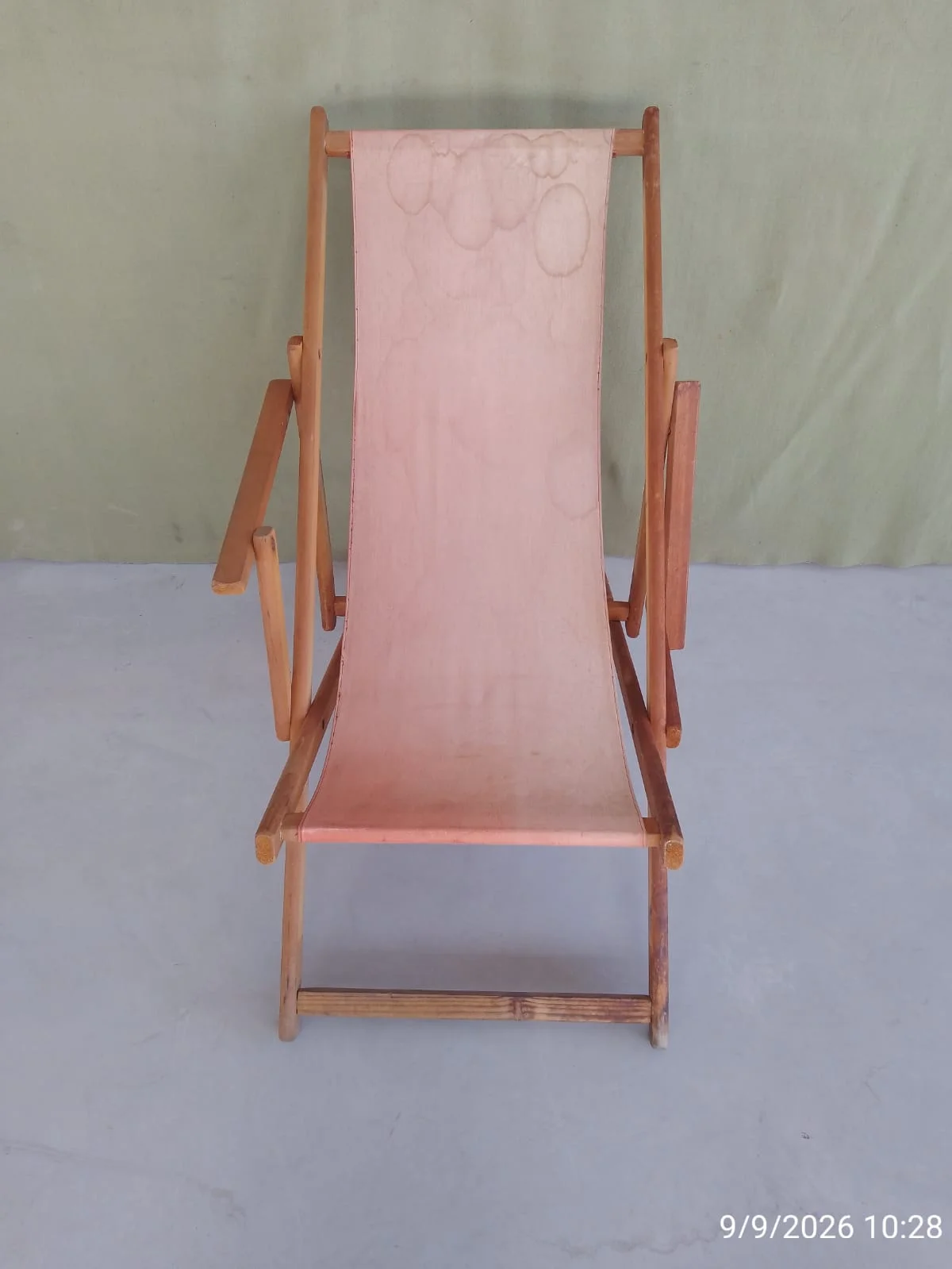 Reposera plegable de madera y tela naranja — foto 4