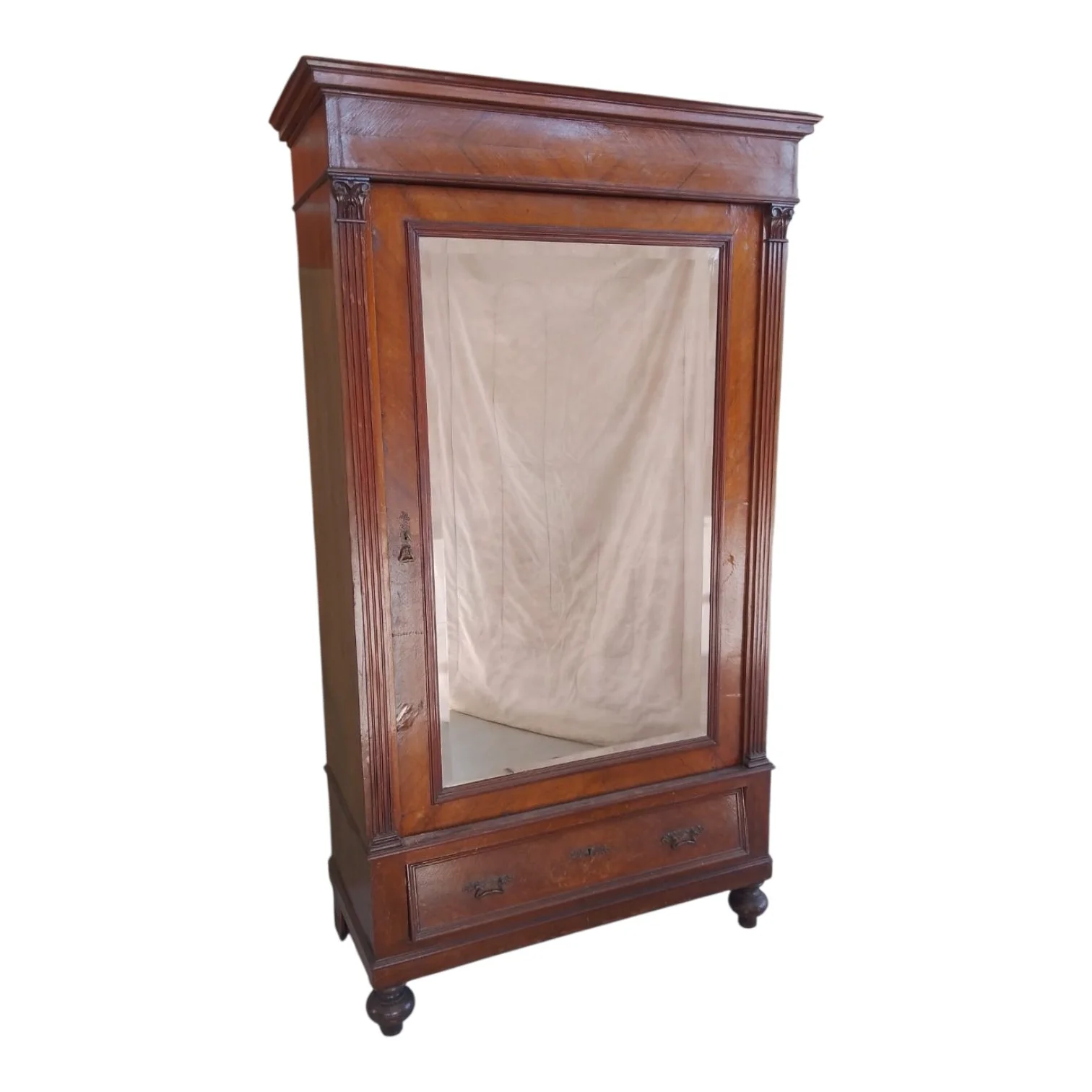 Ropero antiguo de madera maciza 1 cajón y espejo — foto 2