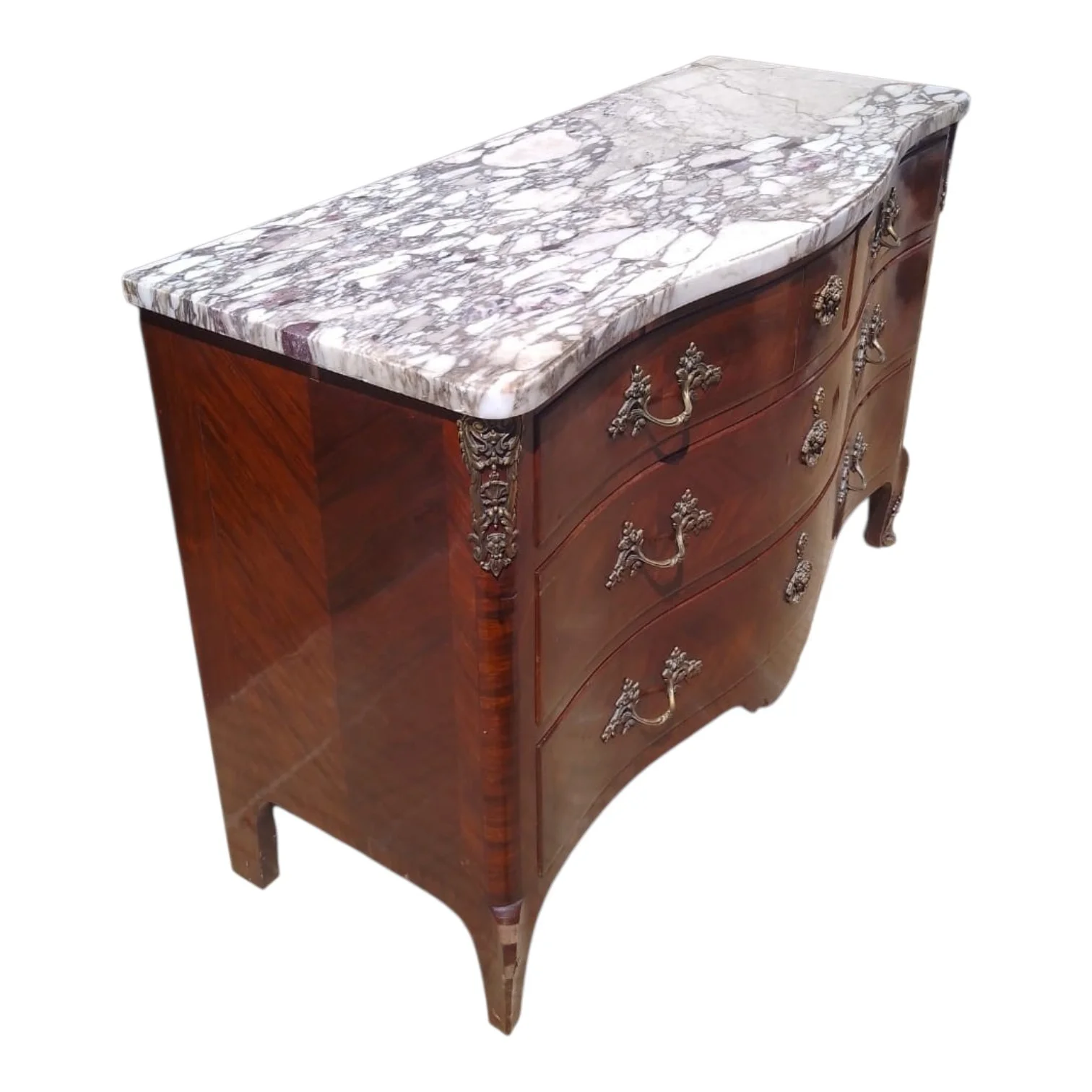 Cómoda francesa antigua estilo Luis XV madera y mármol — foto 2