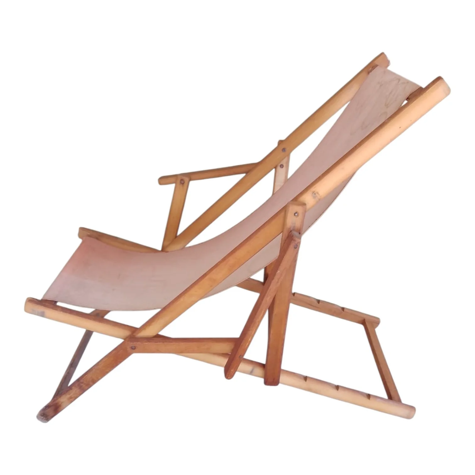 Reposera plegable de madera y tela naranja